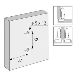 Cross mounting plate with oblong hole height adjustment, nickel plated, Hole line 37 x 32 mm, with expanding sockets (for drilling ø 5 x 12 mm), distance 0.0 mm 9071595 - 0
