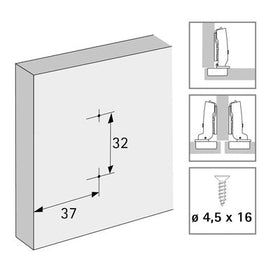 Cross mounting plate with oblong hole height adjustment, nickel plated, Hole line 37 x 32 mm, for screwing on, distance 0.0 mm 9071575 - 0