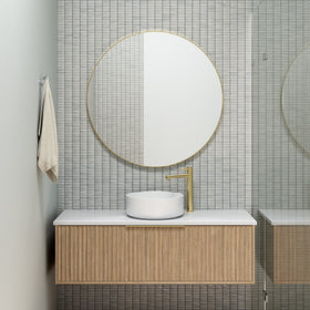 Vanity 600mm - Wall Hung - Cove Fluted Feature in Oak finish - 0