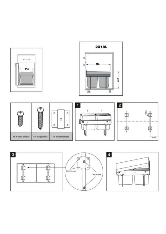 Dual 18 L pull-out kitchen waste bin in 350 mm cabinet — 36 L total capacity with soft-close runners
