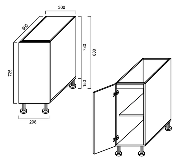 Floor Cabinet - Single Door 300mm - Imperial Glass and Timber