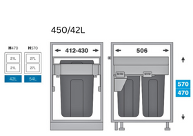 Pull out bin - 450mm cabinet - 0