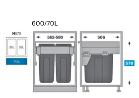 Pull out bin - 600mm cabinet - 0